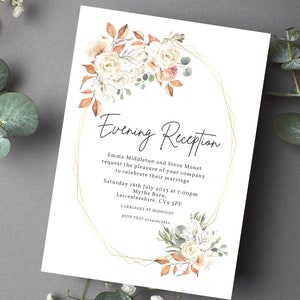Autumn Rustic Evening Reception Invitation | Gold Hoop Wedding Stationery | Budget Wedding Invites | Foliage Calligraphy Set