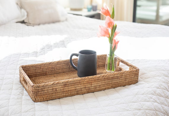 Artifacts Rattan Rectangular Tray With Rounded Corners Artifacts Rattan Rectangular Tray, Saboga Round Ottoman Coffee Table Trays