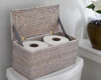 Artifacts Rattan™ Rectangular Double Toilet Roll Holder with Hinged Lid