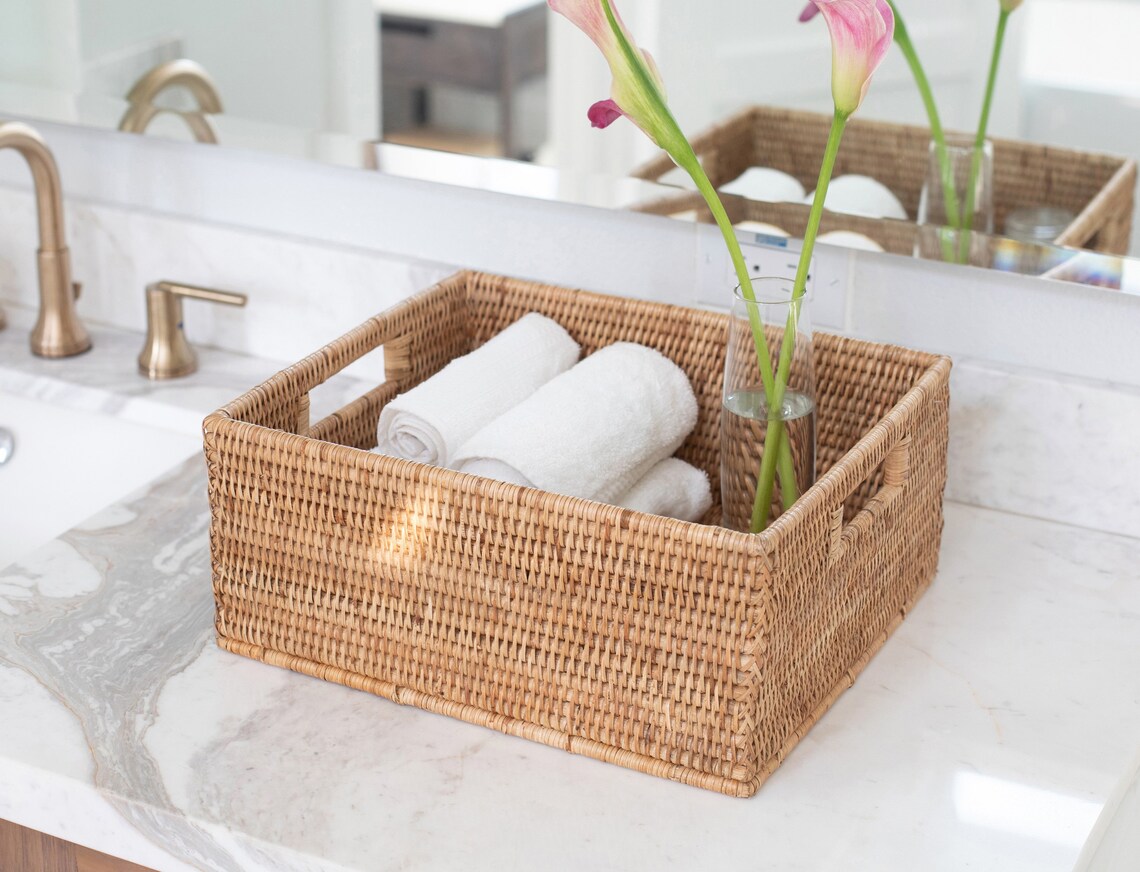 Artifacts Rattan™ Rectangular Basket With Cutout Handles Etsy