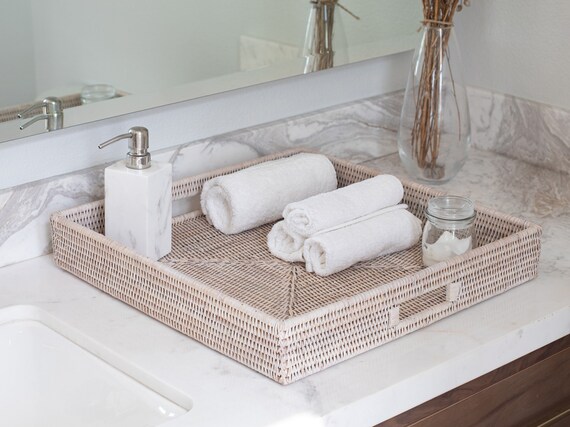 Artifacts Rattan Square Ottoman Tray With Cutout Handles Artifacts Rattan Square Ottoman Tray, Saboga Round Ottoman Coffee Table Trays