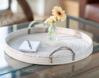 Artifacts Rattan™  Round Tray with Stainless Steel Handles