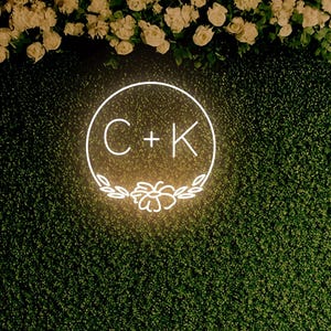 Minimalist  Wedding Neon Sign, initials  Monograms With Flower Neon Sign, Wedding Decor, Wedding Gift, Gift for newlyweds