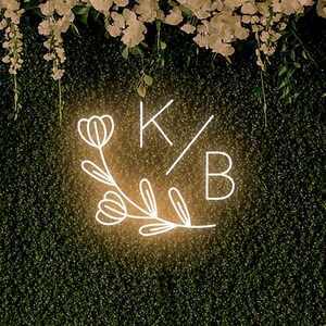 Wedding Neon Sign, Minimalist Flower initials Neon Sign, Wedding Decor, Home Decor, Unique Sign, Gift for Her