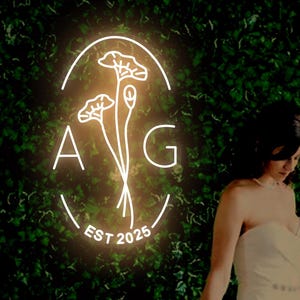 Monograms Wedding Neon Sign, Custom Flower initials LED Sign, Floral Name Sign,  Wedding Neon Sign for Reception