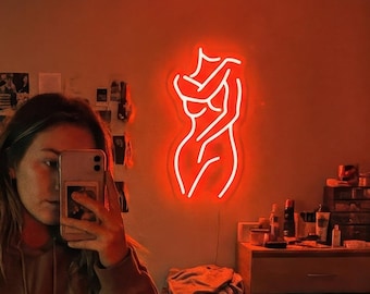 Custom Female Body Neon Sign | Lady Silhouette Line Art | Aesthetic Bedroom Wall Decor | Body Positivity Gift for Her | Bathroom Light