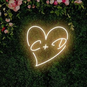 Custom Initial Neon Sign | Custom Wedding Heart with Initials | Wedding Welcome Sign Light | Engagement Party Decor | Wedding Backdrop