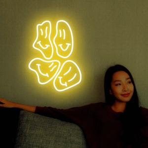 Multi Color Distorted Smile Face, Custom smiley wall art , home decor wall light LED Art