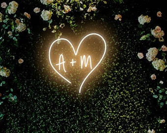 Wedding Initials Neon Sign, Custom Wedding Heart With Initials, Initials in Heart Neon Sign