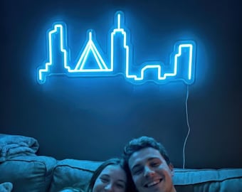 Custom City Skyline Neon Sign | Personalized Hometown Light Art | Modern Apartment Wall Decor | Long Distance Relationship Gift