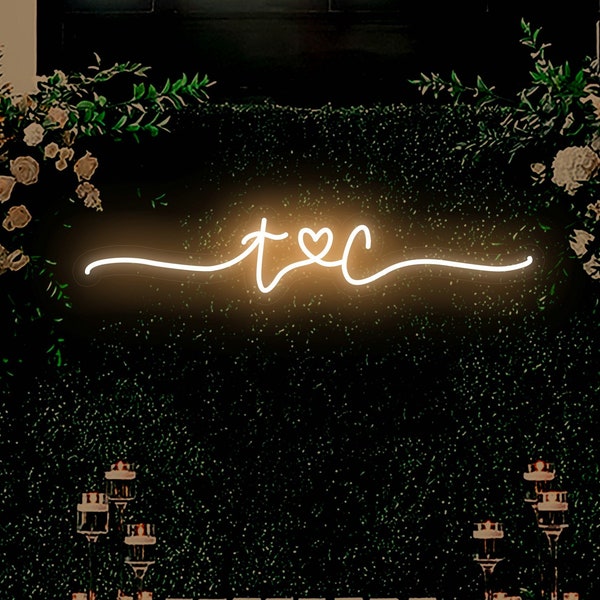 Custom Wedding Name Neon Sign, Wedding Initials With Heart Neon Sign, Wedding Art Decor
