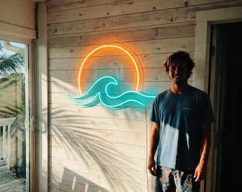 Custom Neon Sign for Beach House | Design Your Own Logo | Surf Shack Wall Decor | Coastal Airbnb Living Room Light | Gift for Surfer