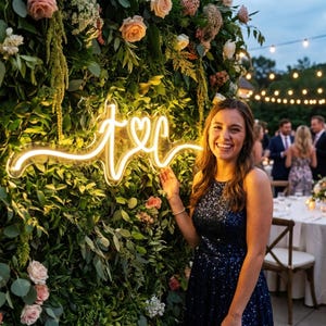 Custom Wedding Monogram Neon Sign | Personalized Couple Initials with Heart | Greenery Wall Reception Decor | Photo Booth Prop image 1