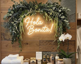 Spa Reception Wall Decor | Hola Bonita Neon Sign | Esthetician Studio Light | Latina Owned Business Sign | Custom Beauty Salon Decor