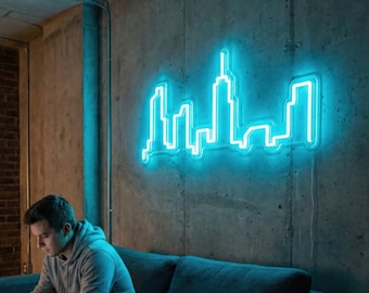 Custom City Skyline Neon Sign & Urban Outline, Design Your Own Shape LED Wall Art, Industrial Loft Decor for Apartment, Modern Man Cave Gift