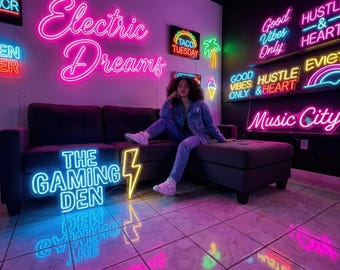 Custom Neon Business Sign Logo | Design Your Own Text | Game Room Wall Decor | Music Studio Light | Arcade Man Cave Art