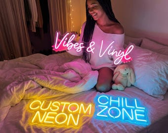 Custom Neon Sign | Design Your Own Text Quote | Aesthetic Bedroom Decor | Dorm Room Wall Light | Chill Vibe Gift for Teen Girl