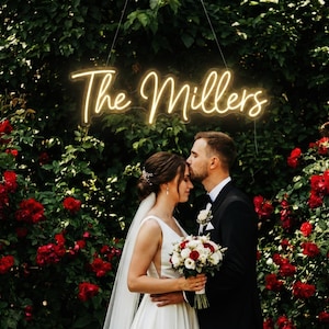 Custom Wedding Monogram Neon Sign | Personalized Couple Initials with Heart | Greenery Wall Reception Decor | Photo Booth Prop image 5