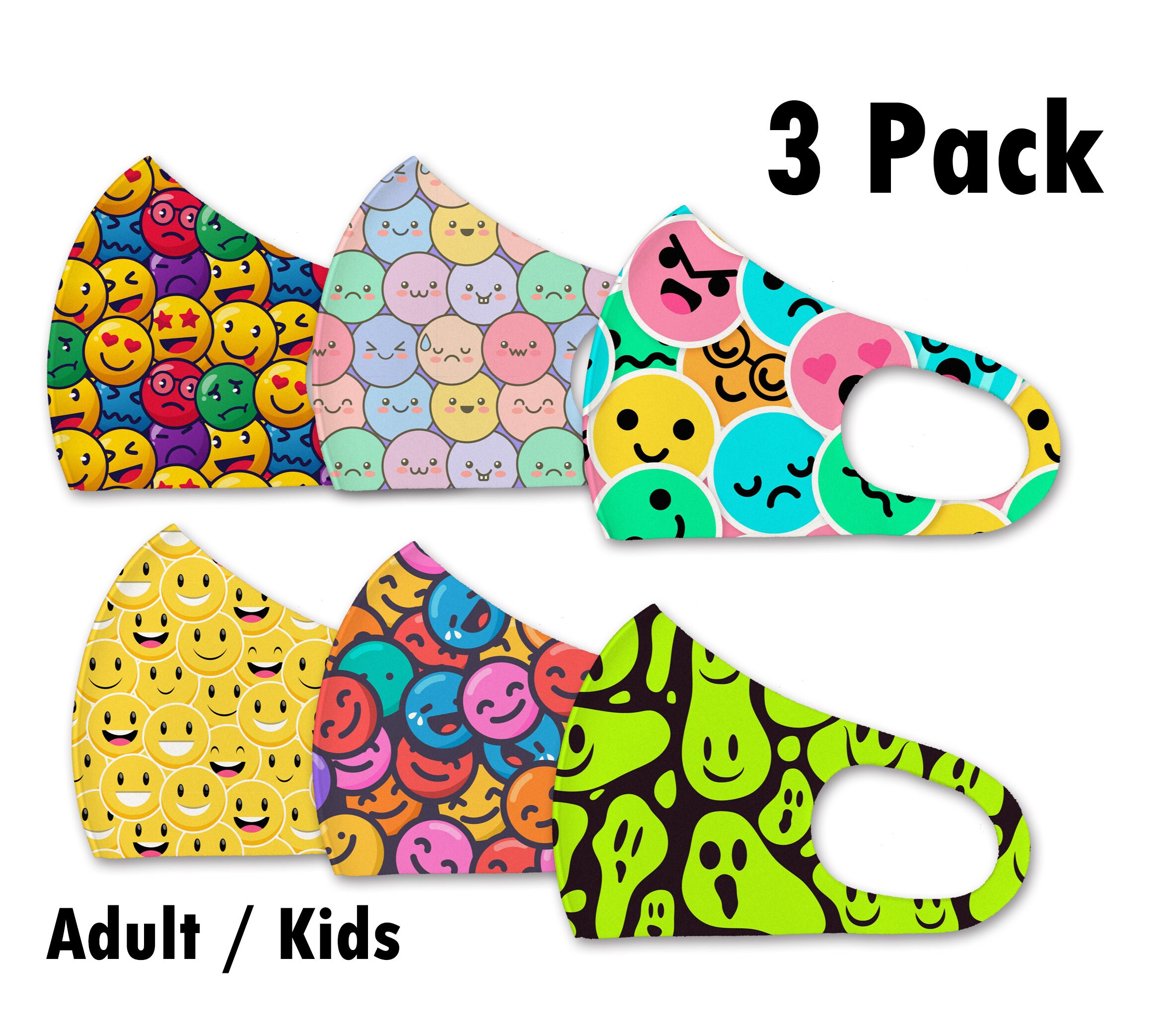 Smile Emoji Face Mask Set of 3 Face Emoji Mask Super Cute Etsy