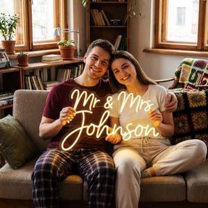Custom Wedding Monogram Neon Sign | Personalized Couple Initials with Heart | Greenery Wall Reception Decor | Photo Booth Prop image 8