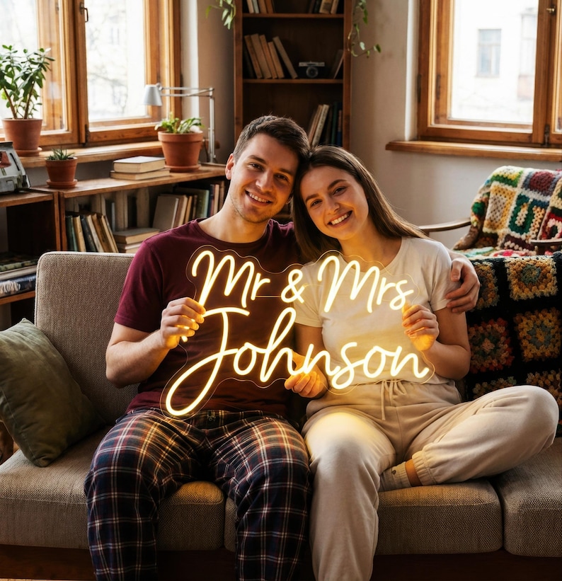 Custom Wedding Monogram Neon Sign | Personalized Couple Initials with Heart | Greenery Wall Reception Decor | Photo Booth Prop image 8