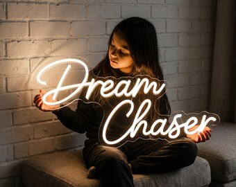 Custom Neon Sign for Kids Room, Personalized Night Light, Motivational Wall Decor, Dream Chaser LED Art, Gift for Daughter, Nursery Sign