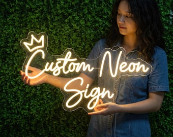 Custom Neon Sign | Business Logo Light | Wedding Name Decor | Personalized Text LED | Greenery Wall Backdrop | Salon Crown Art