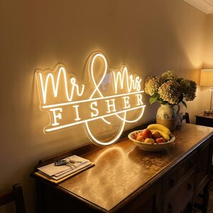 Custom Wedding Monogram Neon Sign | Personalized Couple Initials with Heart | Greenery Wall Reception Decor | Photo Booth Prop image 3