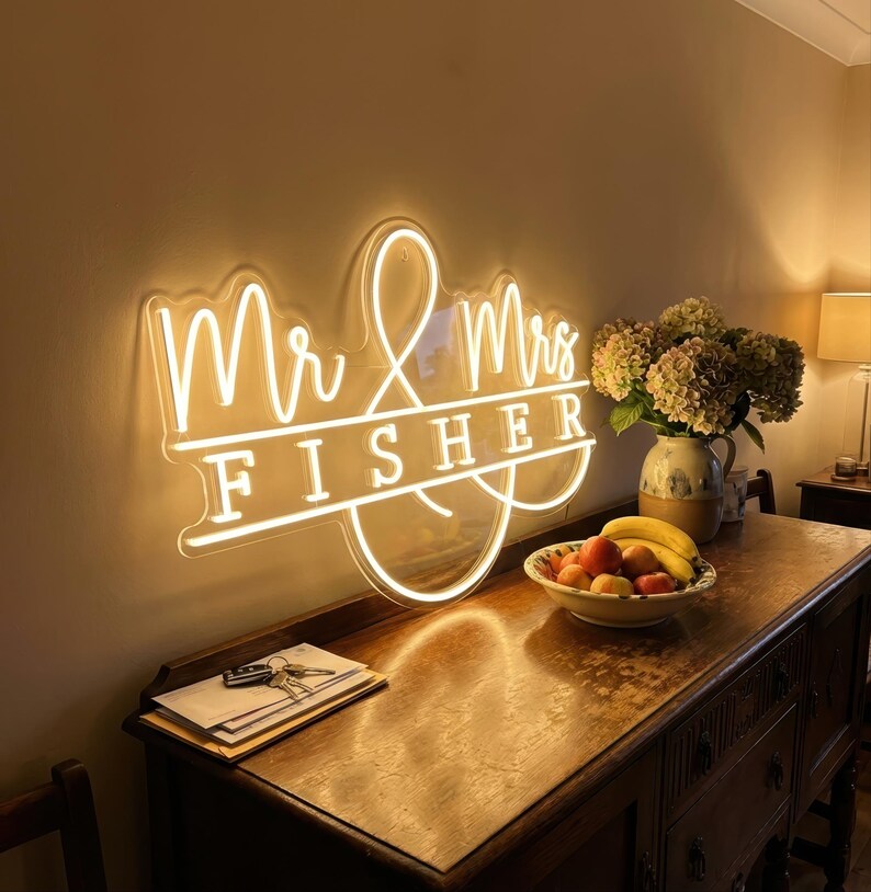 Custom Wedding Monogram Neon Sign | Personalized Couple Initials with Heart | Greenery Wall Reception Decor | Photo Booth Prop image 3