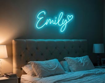 Custom Name Neon Sign with Heart | Personalized First Name Light | Bedroom Wall Decor for Teen Girl | Kids Room Night Light Art