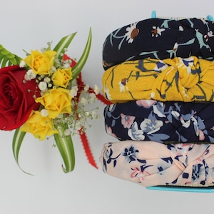 Flower FABRIC HEADBAND for women / Floral knotted headband / vintage tie up headscarf / boho hair scarf for ponytail /hair scarf for women