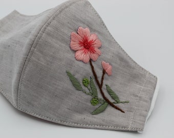 Flower Handmade Embroidery Face Mask; Fabric,Washable, Reusable /Anti-Dust/ 100% cotton/ship fast/ Comfortable/ Adults Face Mask