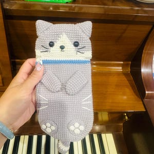 Bolso de pecho de gato de crochet hecho a mano / bolso bandolera / bolso para teléfono, billetera, almacenamiento de lápiz labial / regalo para ella, niño, hija, cumpleaños, gatito