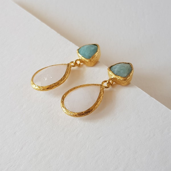 Handmade dangle gem earrings. Gorgeous 22K Gold plated brass. Handmade jewelry in Ottoman style.
