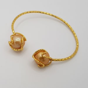 Open Bangle Charms bracelet. Hammered 22k Gold plated brass. Turkish jewelry.