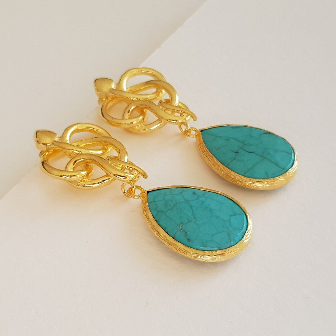 Dangle Drop Snake Earrings. Vintage Handmade Earrings. 22K Gold Plated