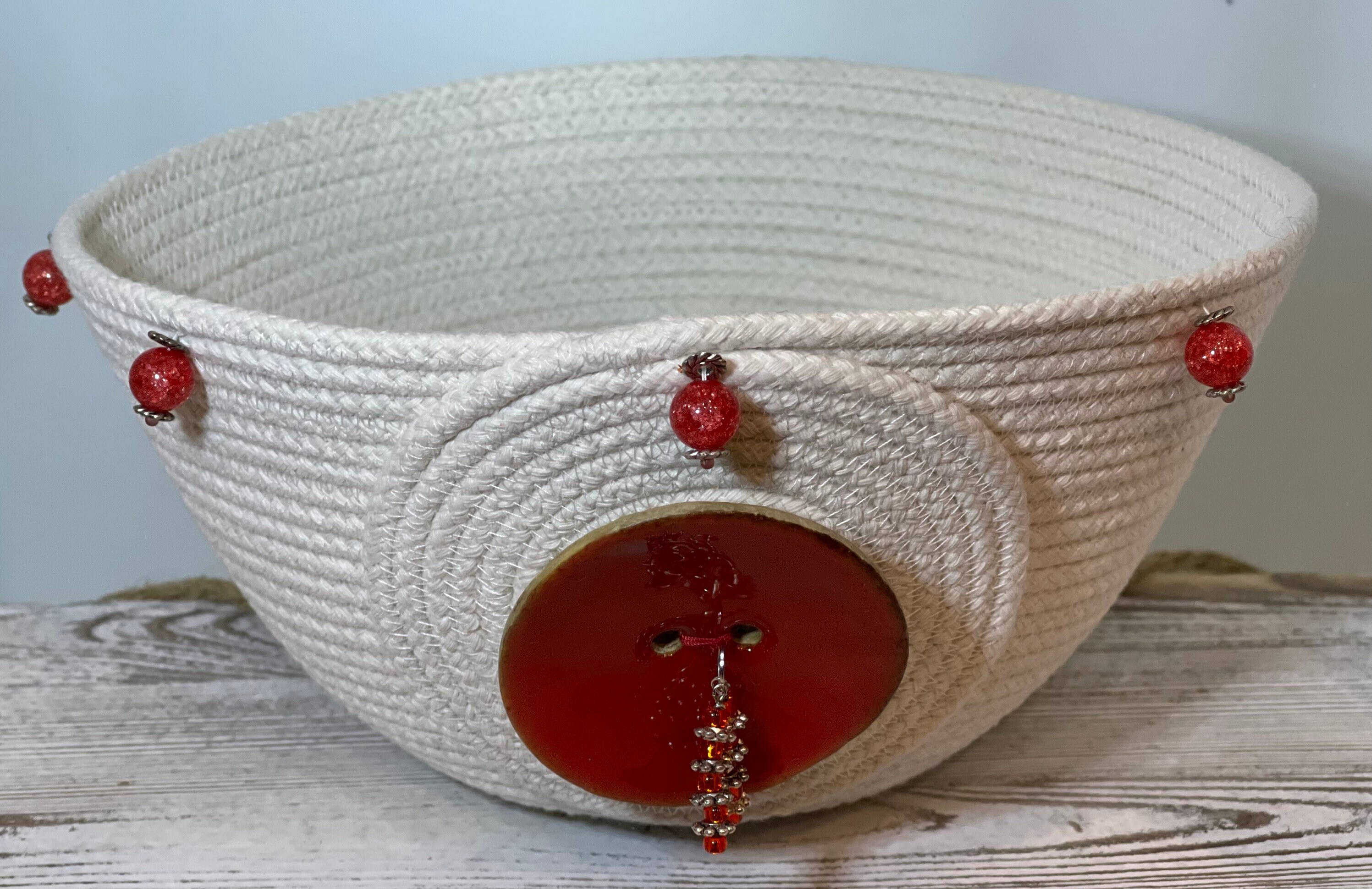 Decorative Cotton Rope Basket with Large Coconut Button and Etsy