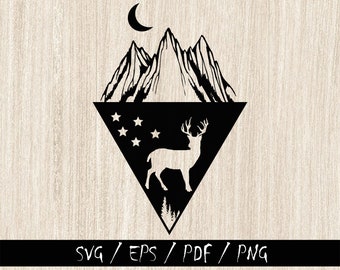 Mountain Deer Clipart Vector Svg/Forest Deer Svg/Mandala Design/Clipart/Camping Sticker/Cut files/svg/eps/pdf/png 300DPI/Nature/Animals