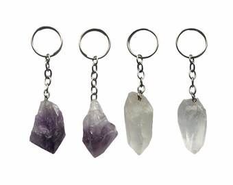 Amethyst / Clear Quartz Keychain