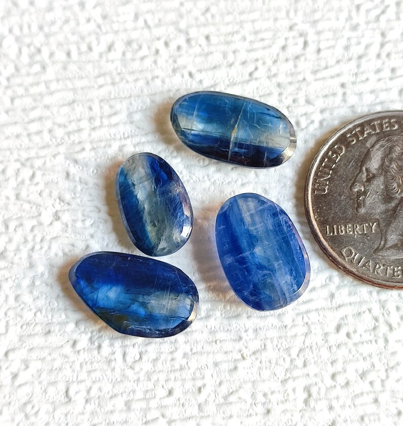 04 Pieces 24 CT Top Quality Natural Kyanite Slices Faceted Gemstone for ...
