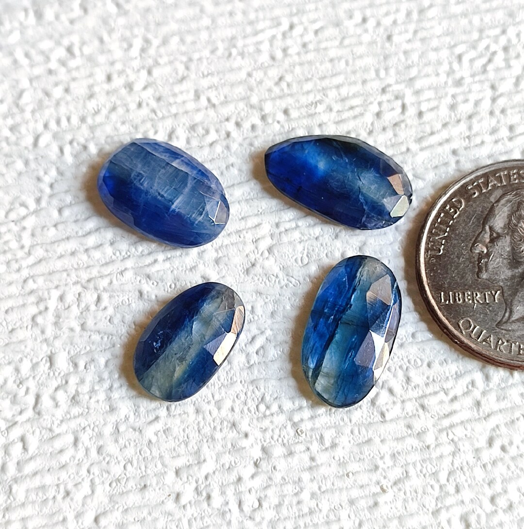 04 Pieces 24 CT Top Quality Natural Kyanite Slices Faceted Gemstone for ...