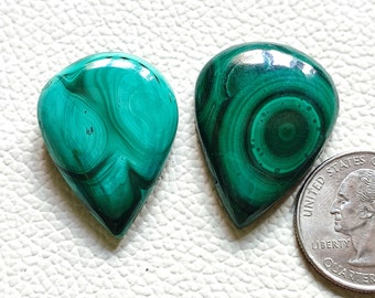 02 Pcs Top Quality Natural Malachite Cabochon Gemstone For Making Jewelry Pendant Size Pear Shape Loose Malachite Cabochon Gemstone