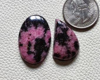 02 Pcs Fine Quality Natural Rhodonite Cabochon Gemstone For Making Jewelry Pendant Size Mix Shape Loose Rhodonite Gemstone RF