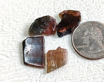 04Pcs Natural Bio Tourmaline Slice Rough| Tourmaline Rough Slice| Polished Tourmaline Rough Lot| Loose Tourmaline For Making Jewelry TP27