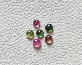 6 st naturlig multi-turmalin slät cabochon parti rund form turmalin cabochon platt baksida lös ädelsten för smyckestillverkning