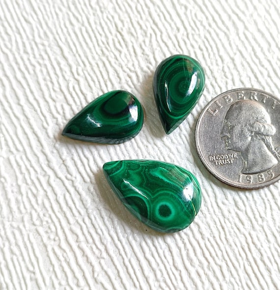 Lot De 3 Pierres De Malachite Naturelle En Cabochon Poire - 272 Carats - Congo/Inde