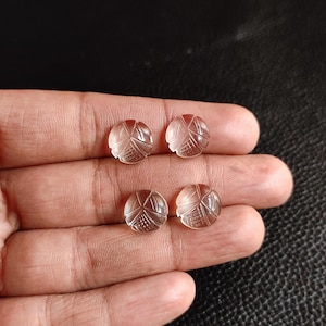 4pcs Round 12x5MM Natural Crystal Quartz Round Shape Carving, Hand Carved Round Shape Gemstone, Carved Gemstone jewelry Making Healing