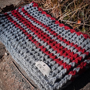 Knitted Dog Snood Scarf Neckwear Accessory for Staffy Frenchie Amstaff Pitbull in Grey and Red Raspberry Jam