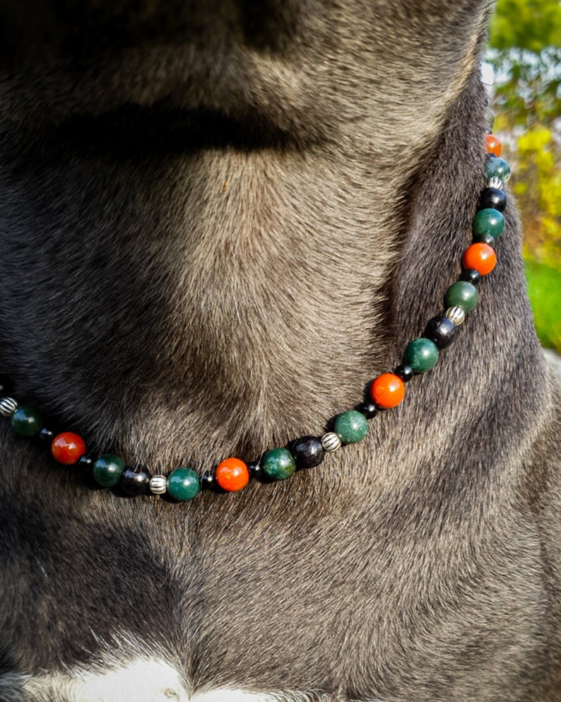 Bead Necklace Collar Jewellery For Dogs Staffy Pitbull Amstaff Bully In Gemstones And Beads In Moss Agate My Shield 50 Cm 19 68 Inches Pet Supplies Pet Collars Leashes Kromasol Com