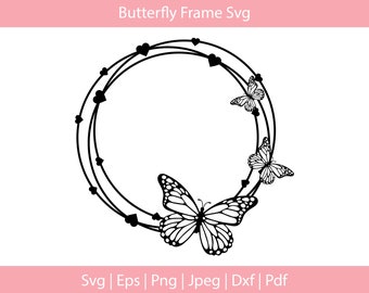 Download Art Collectibles Clip Art Clipart Dfx Png Shirt Cut File Holiday Decor Cricut Silhouette Design Diy Circle Wire Frame With Butterflies Circle Monogram Svg